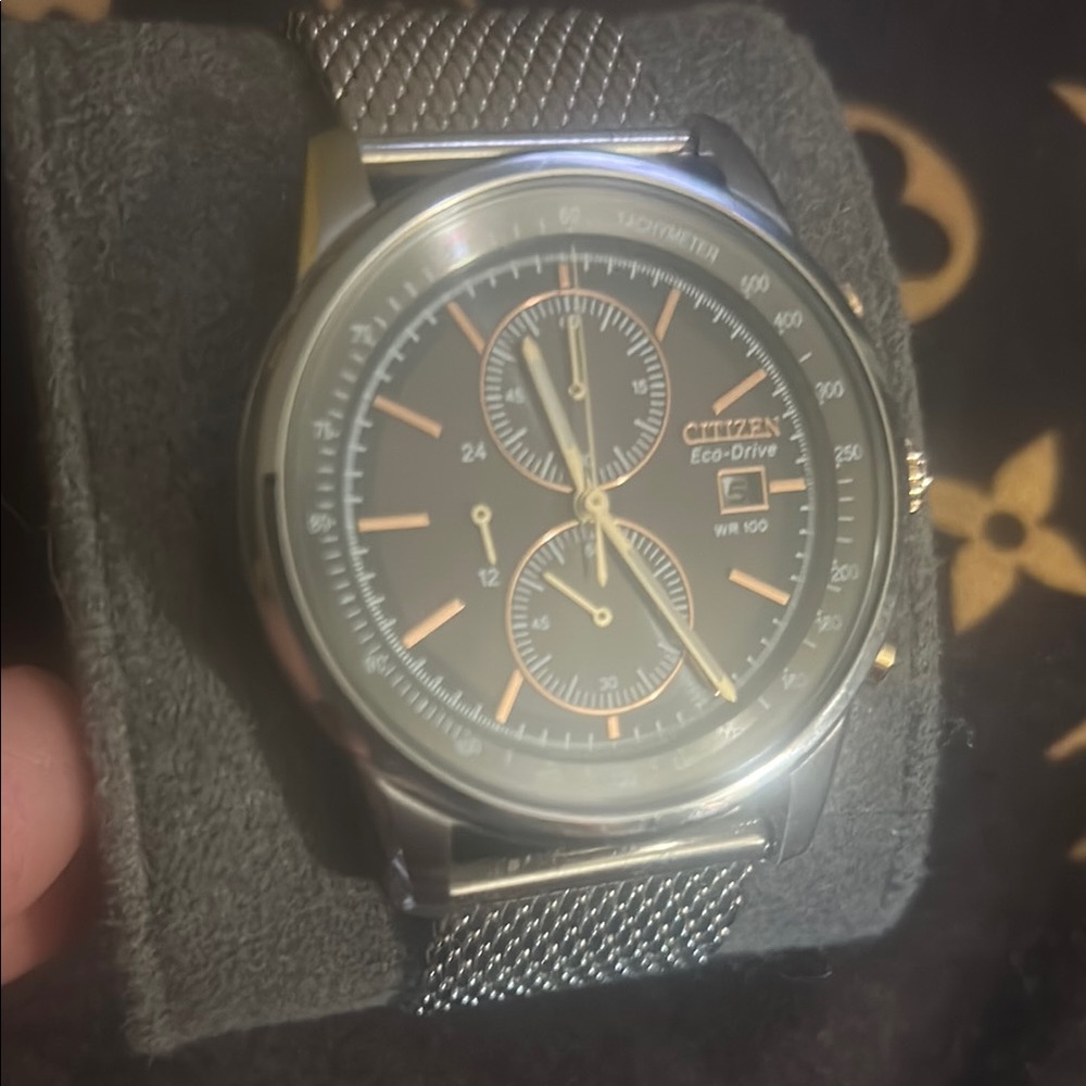 Citizen Black and Silver Chronograph Watch with Mesh Band